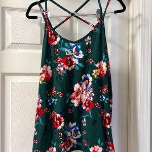 Papermoon Dark Green Floral Crisscross Top